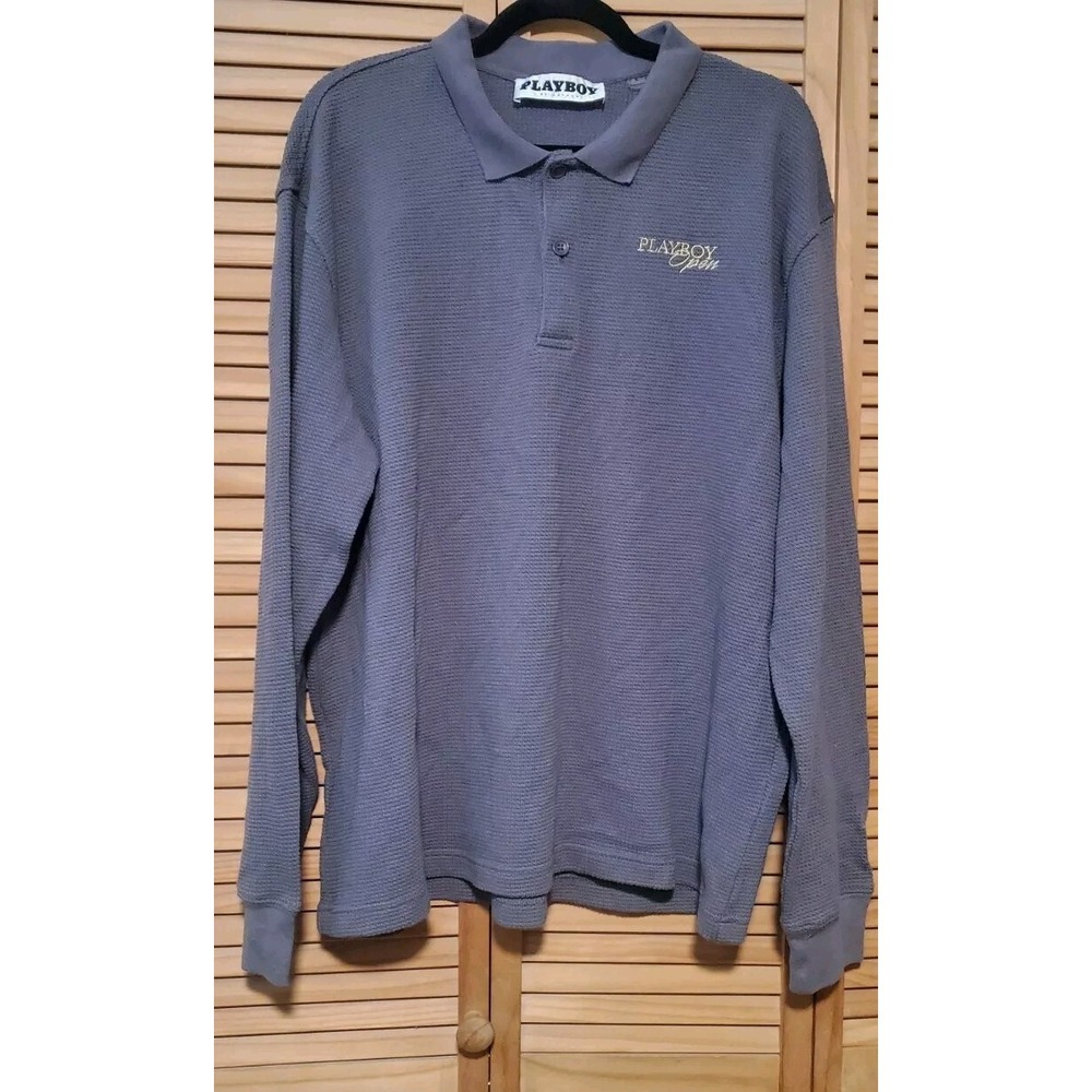 Playboy Open By Pacsun Long Sleeve Mens Polo Shirt Large Gray Collared